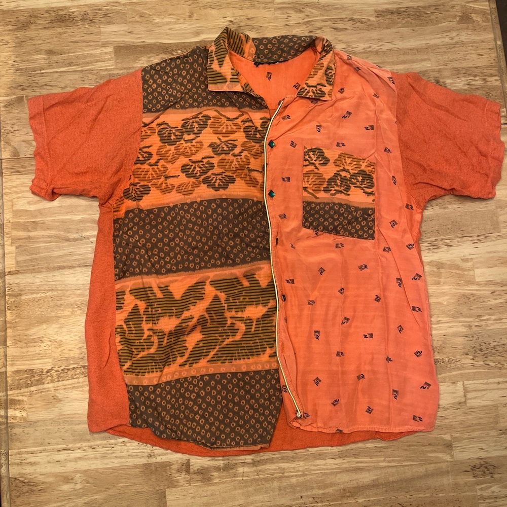 Vintage Orange And Brown Patterned Button Down Sh… - image 1